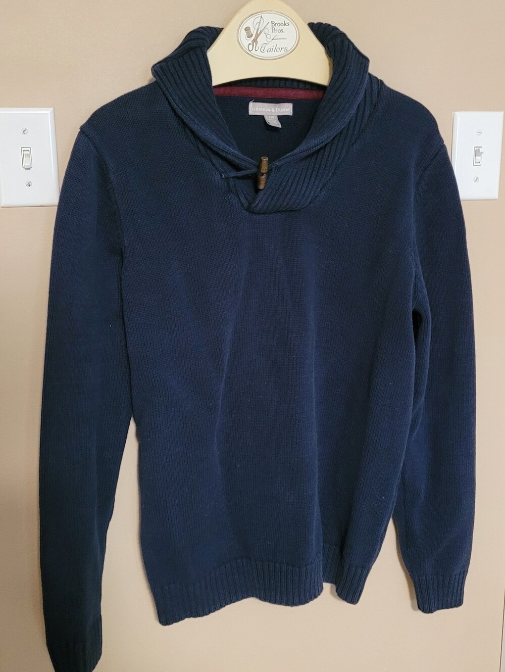 Navy Shawl-Collar Turtleneck Sweater with Toggle